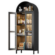 73" Arched Metal Display Cabinet with LED Lights & Glass Doors