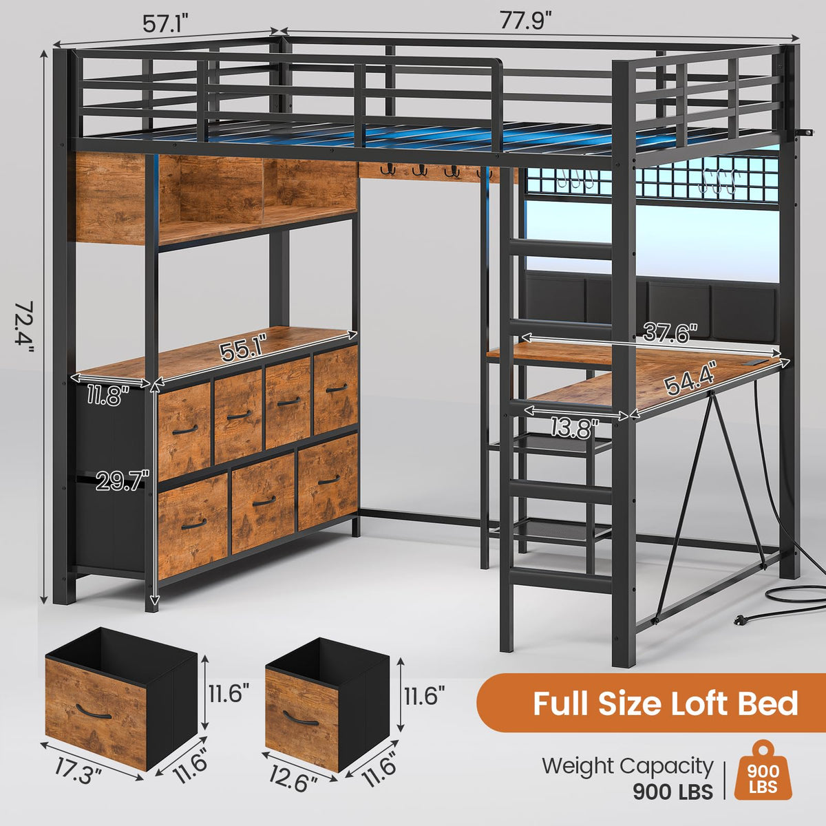 Full Loft Bed with Desk and Storage