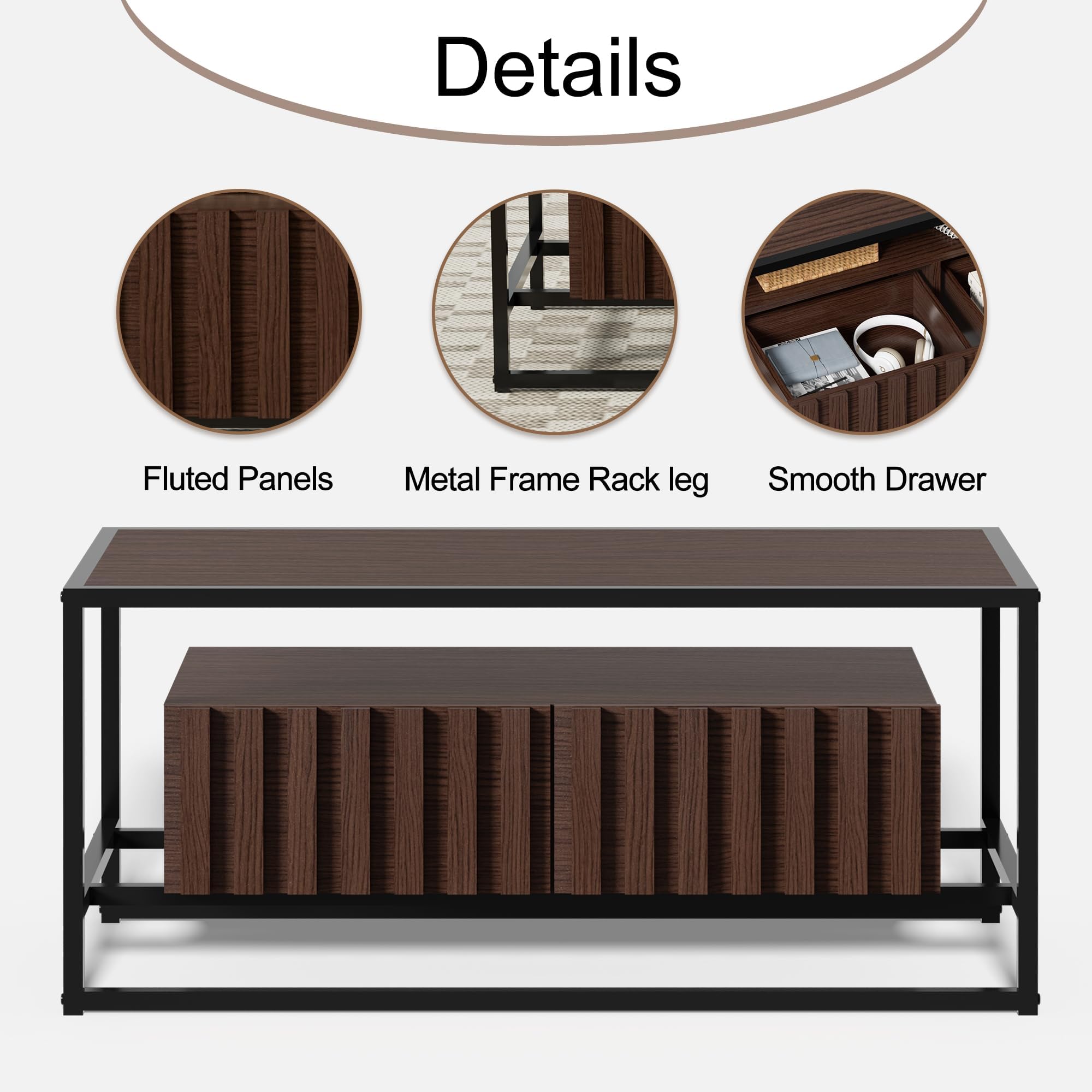 3-Piece Coffee Table Set with Drawers & Open Shelves