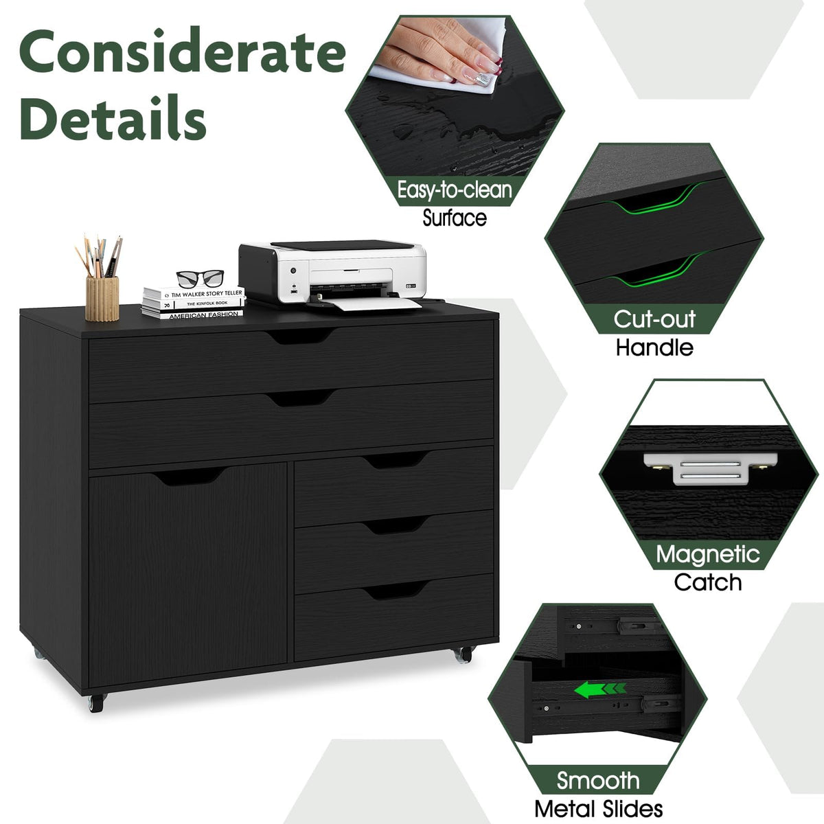 5-Drawer Rolling Storage Cabinet