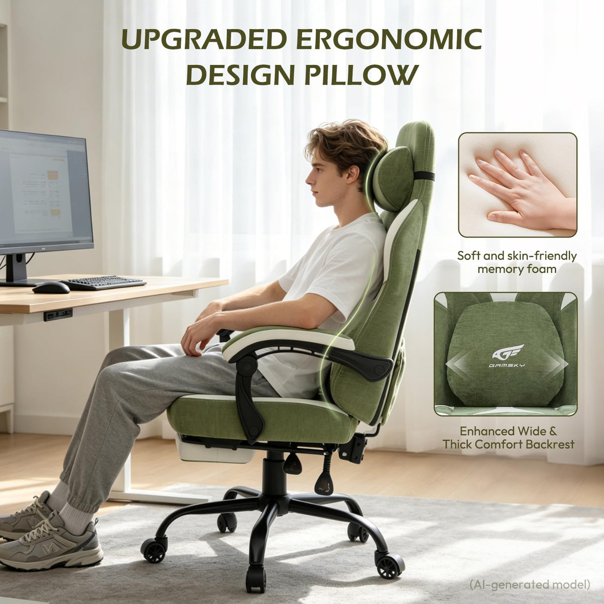 Chenille Gaming Chair with Footrest