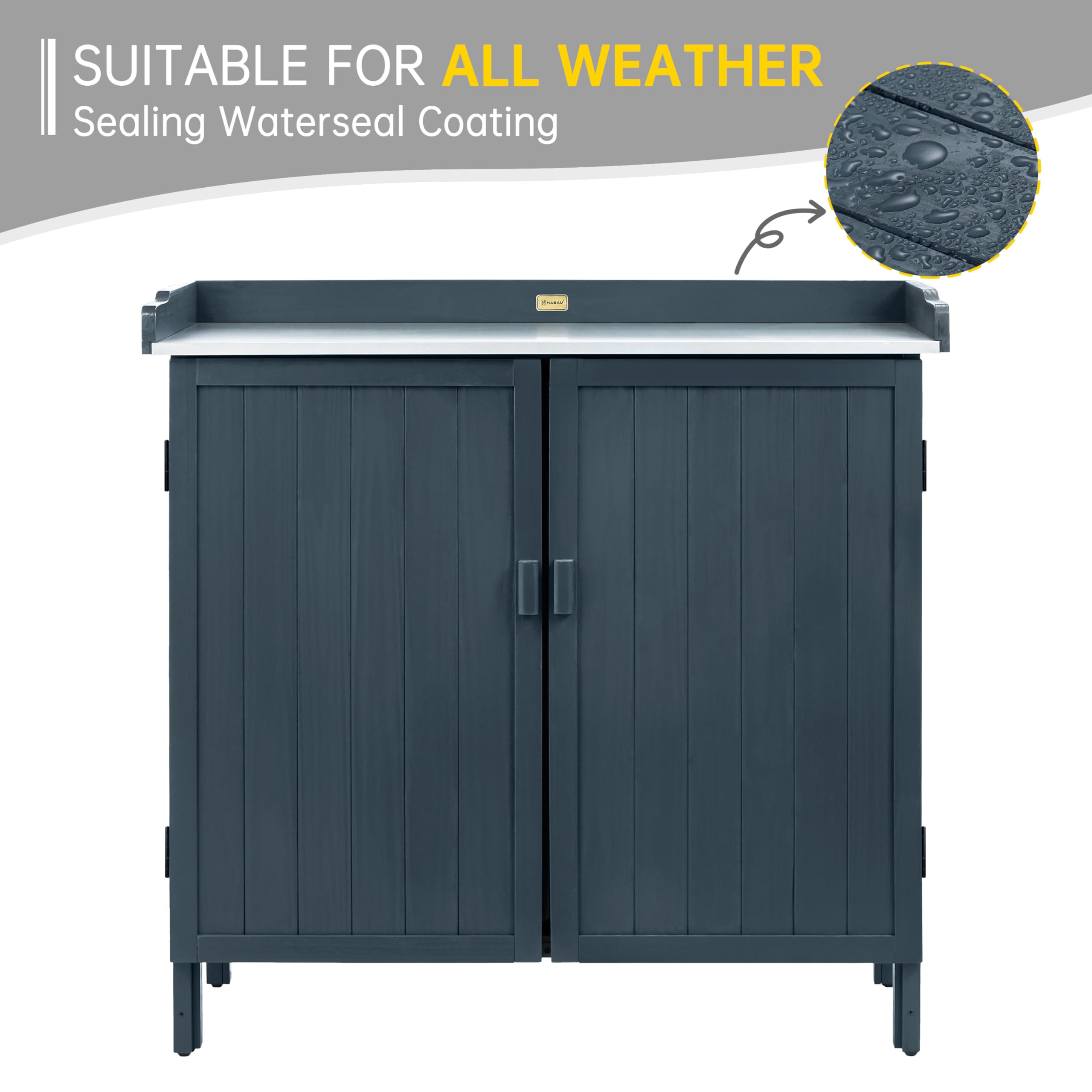 Outdoor Storage Cabinet with Potting Bench & Metal Tabletop