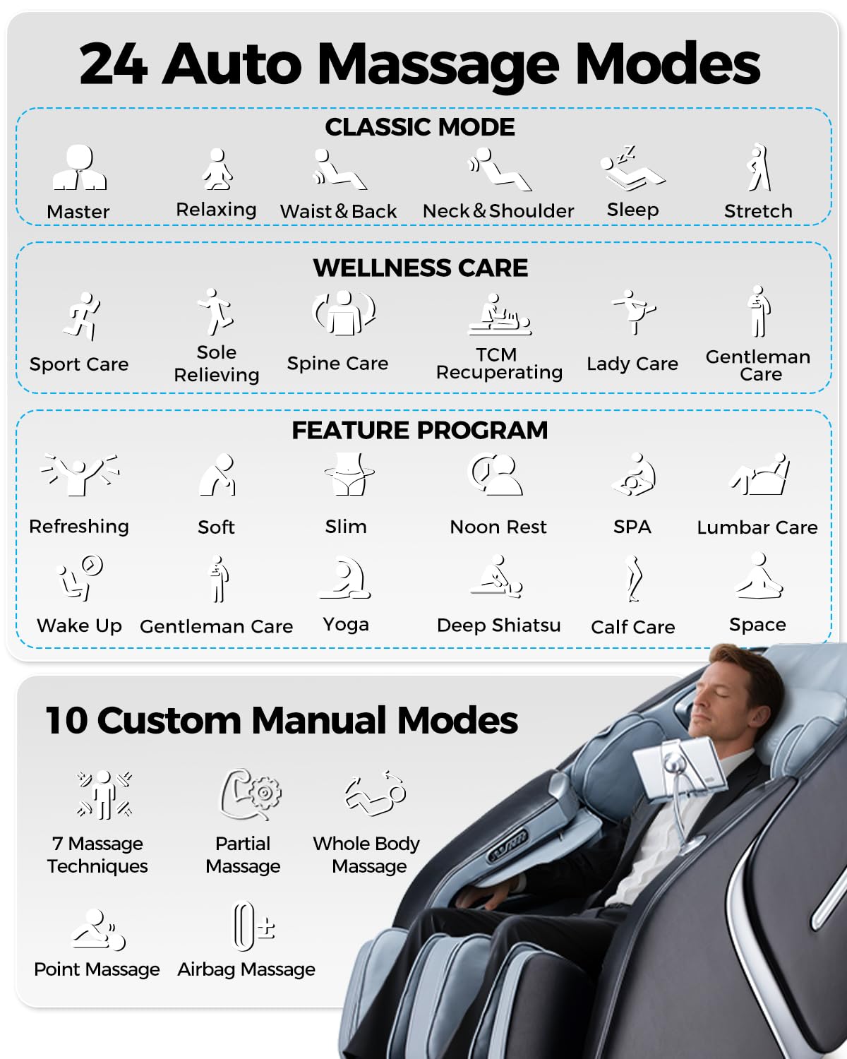 BOSSCARE 4D Massage Chair Full Body Zero Gravity Shiatsu Messager Chair-SL Track AI APP Body Scanning Heating Back Foot Recliner-Massaging Chairs for Office Home