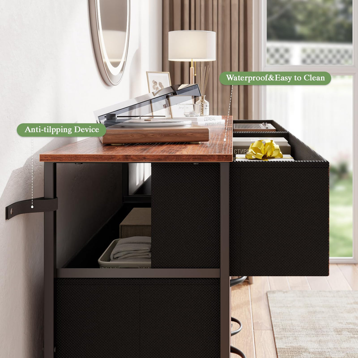 Furnulem Long Dresser for Bedroom, TV Stand for 55'', 8 Drawer Dorm Dresser