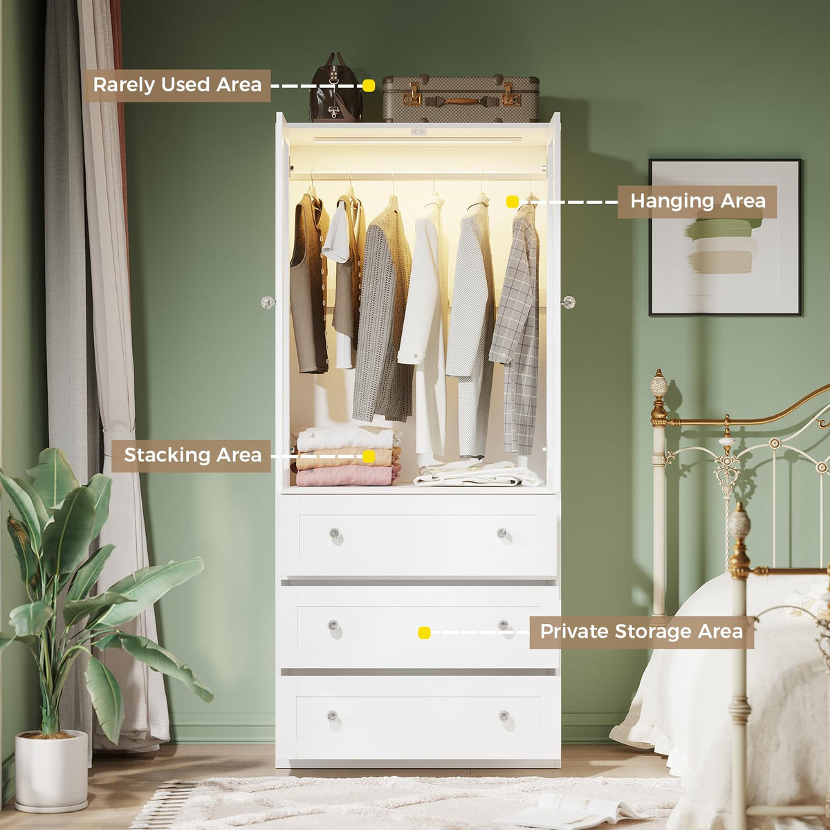 Glass Door Wardrobe with LED Lighting
