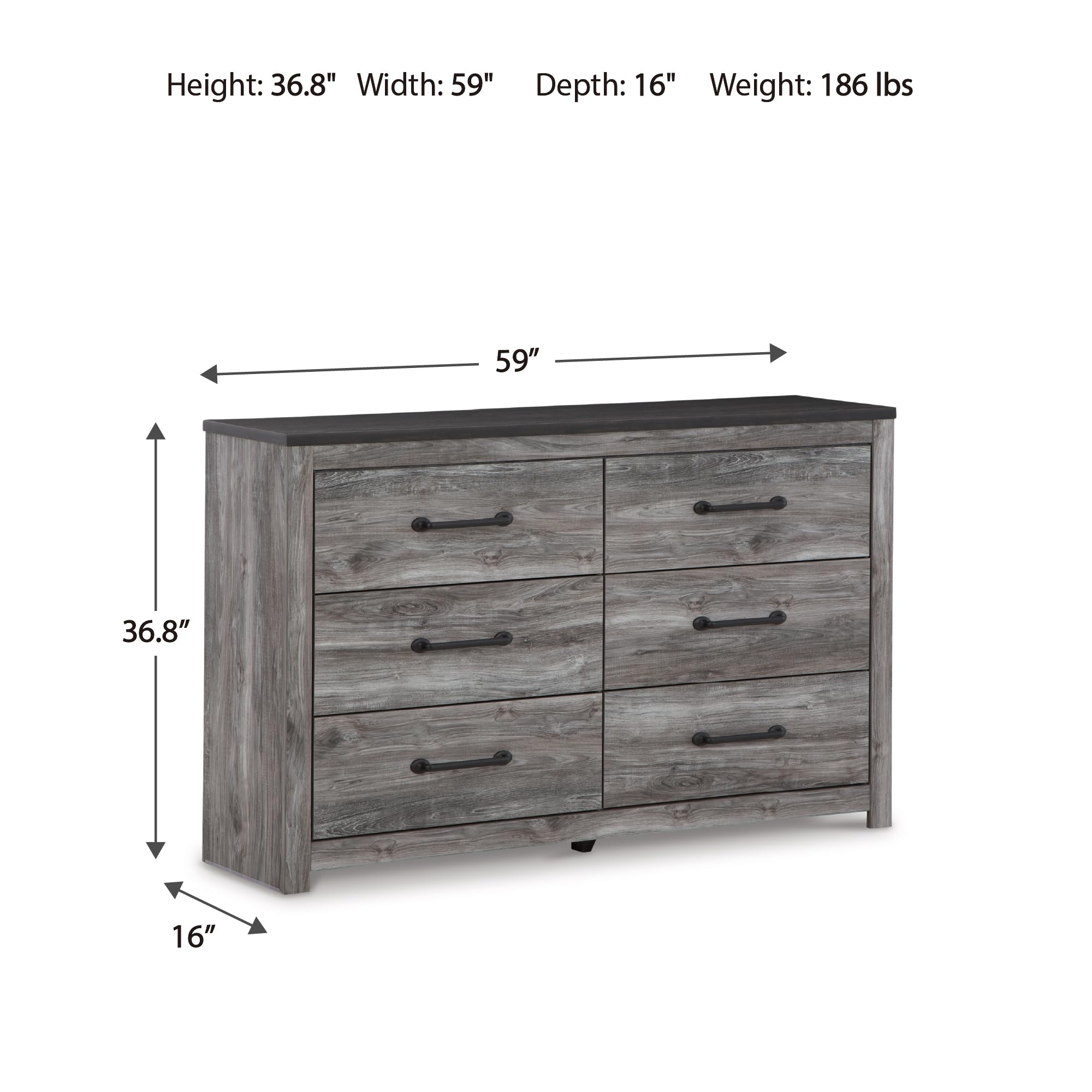 Signature Design by Ashley Bronyan Contemporary 6 Drawer Dresser, Gray