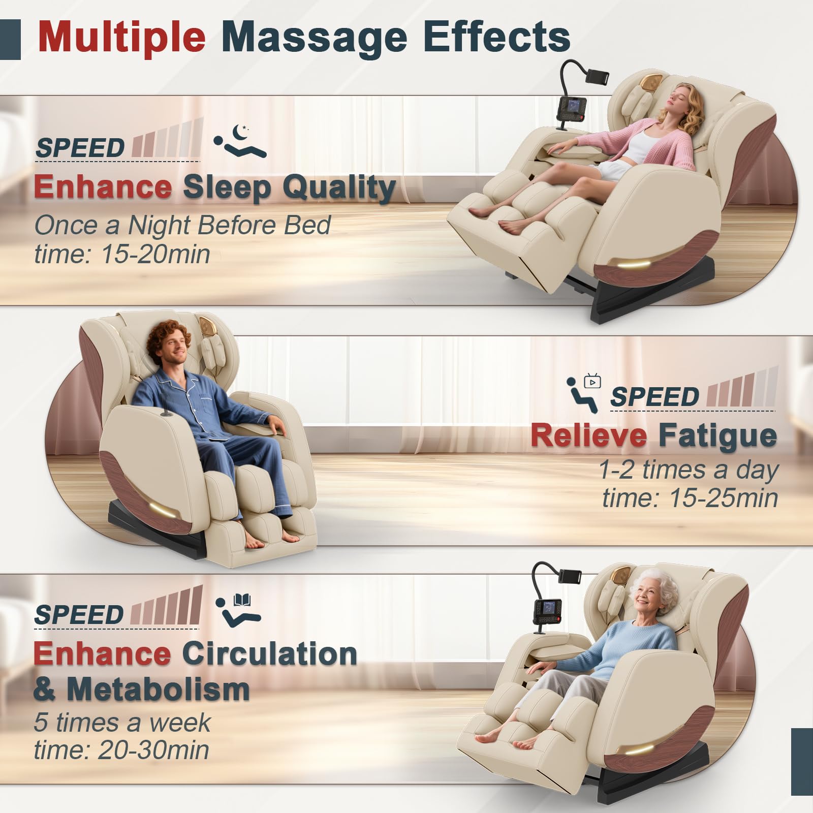 2026 Massage Chair, Massage Chairs Full Body and Recliner with 10 Fixed Points, Zero Gravity, Wood Grain Leather, Foot Massage, Airbags, Lumbar Heating, Bluetooth and Control Screen (Ivory White)