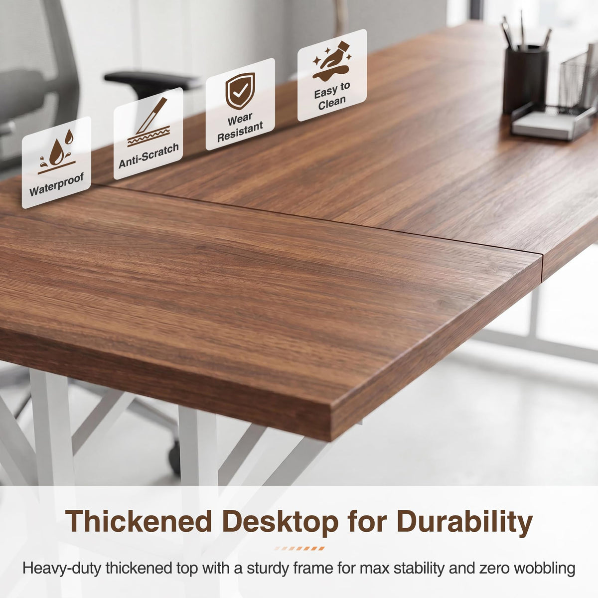 YOUDENOVA 71 Inch Executive Desk, Large Computer Office Desk Workstation with Thick Desktop & Heavy Duty Metal Legs, Modern Industrial Writing Study Table for Home Office (Deep Brown/White)