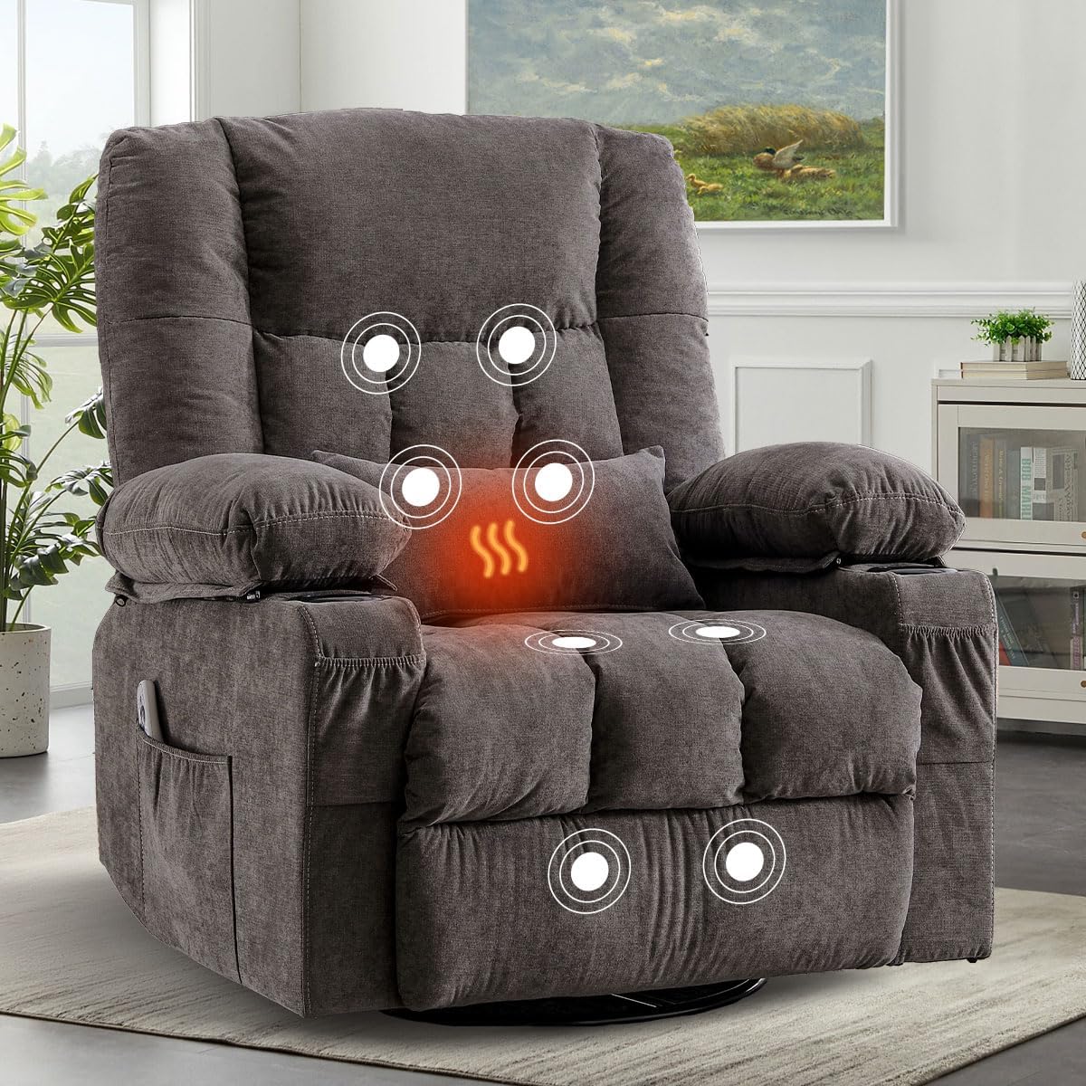 Heated Massage Swivel Rocker Recliner Chair