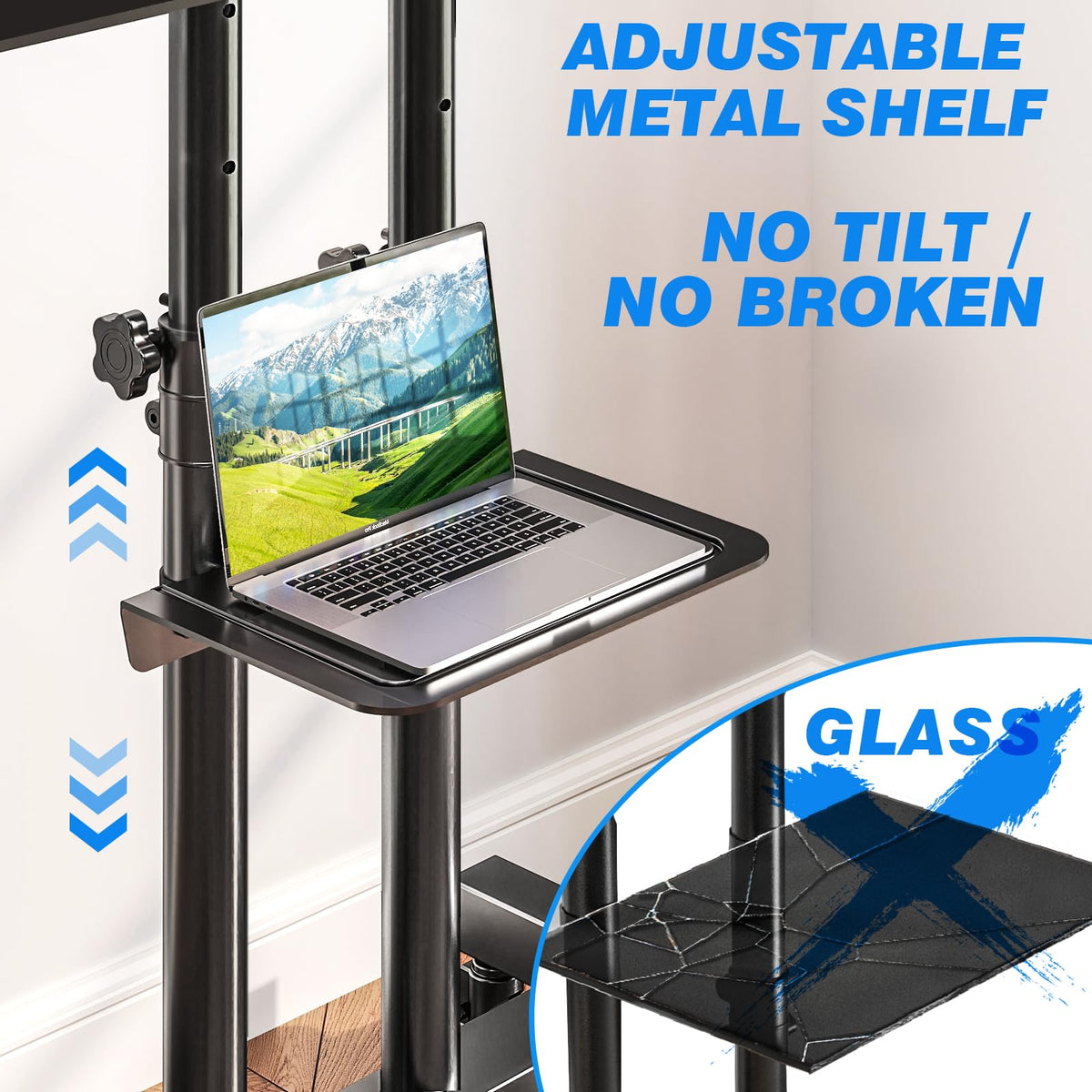 Rfiver Rolling TV Stand for 32-83 Inch TVs with 15-Level Height Adjustment