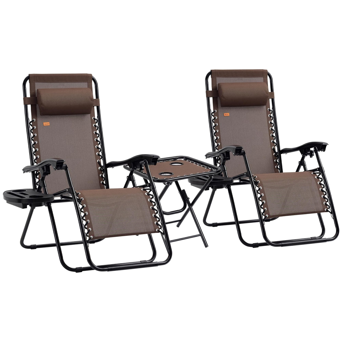 Outsunny Zero Gravity Chair Set with Side Table, Cupholders, Brown