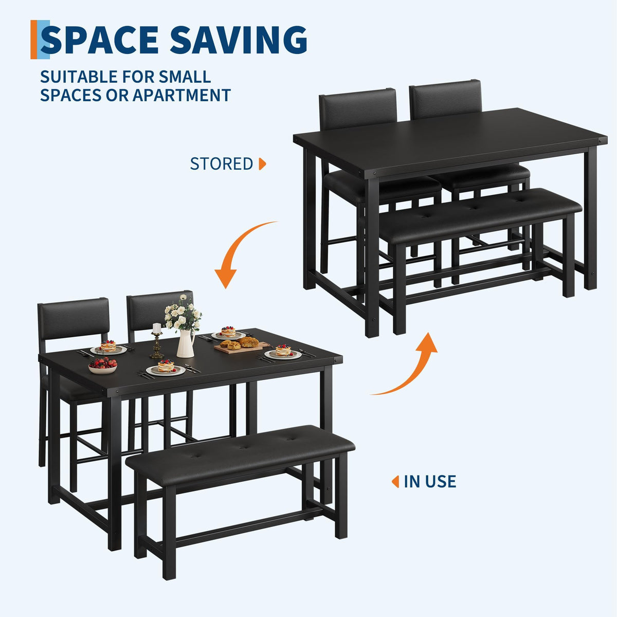 SLEKVERSA Wooden Dining Table Set for 4, Farmhouse Kitchen Table Set