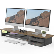 Fenge Monitor Stand, Desk Computer Riser with Frosted Storage Drawer, Brown