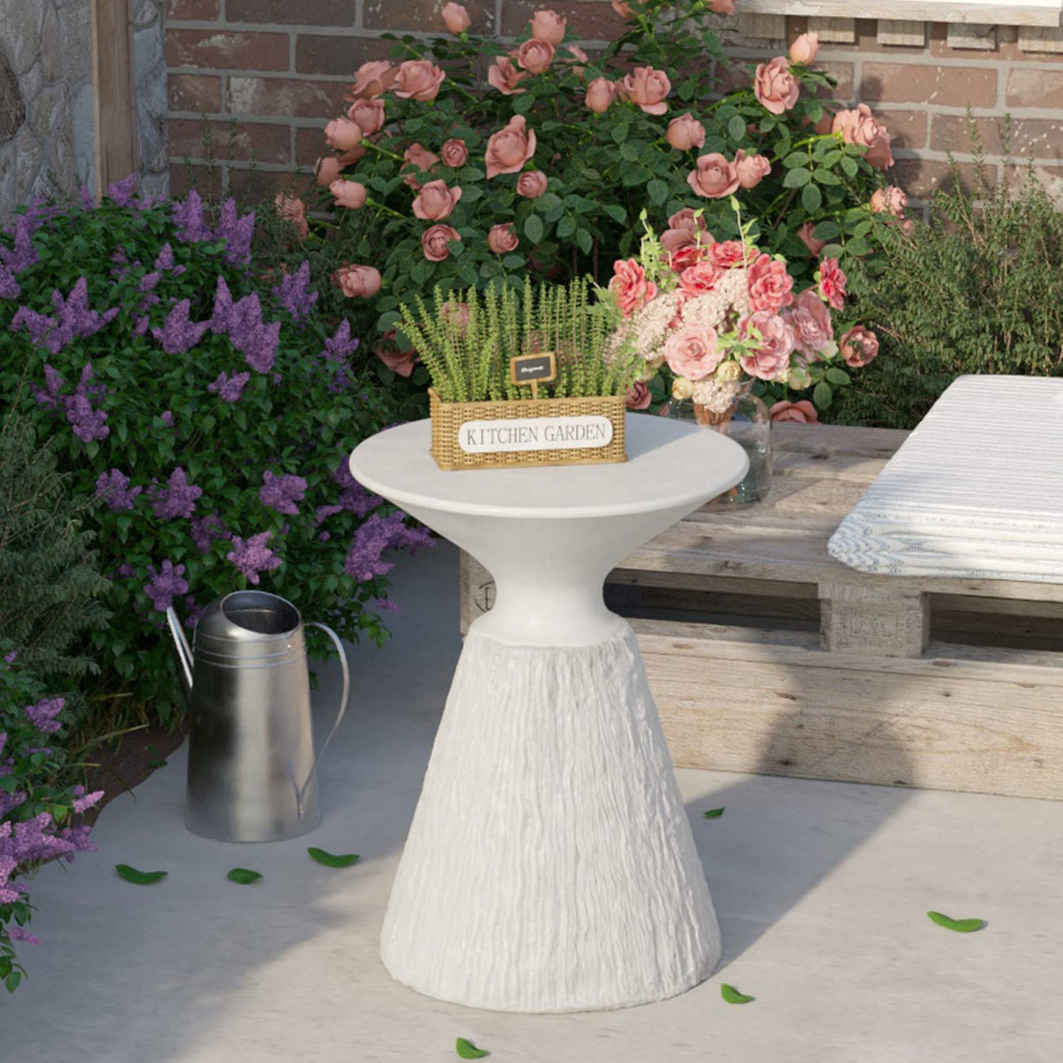 COSIEST Mushroom MgO Concrete Side Table, Weatherproof Patio End Table