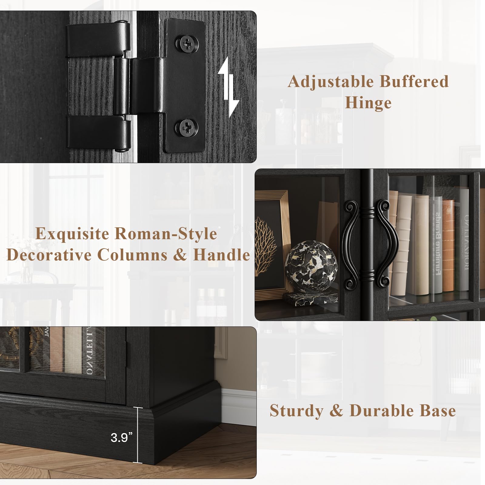 65" Farmhouse Display Cabinet with Glass Doors & Adjustable Shelves