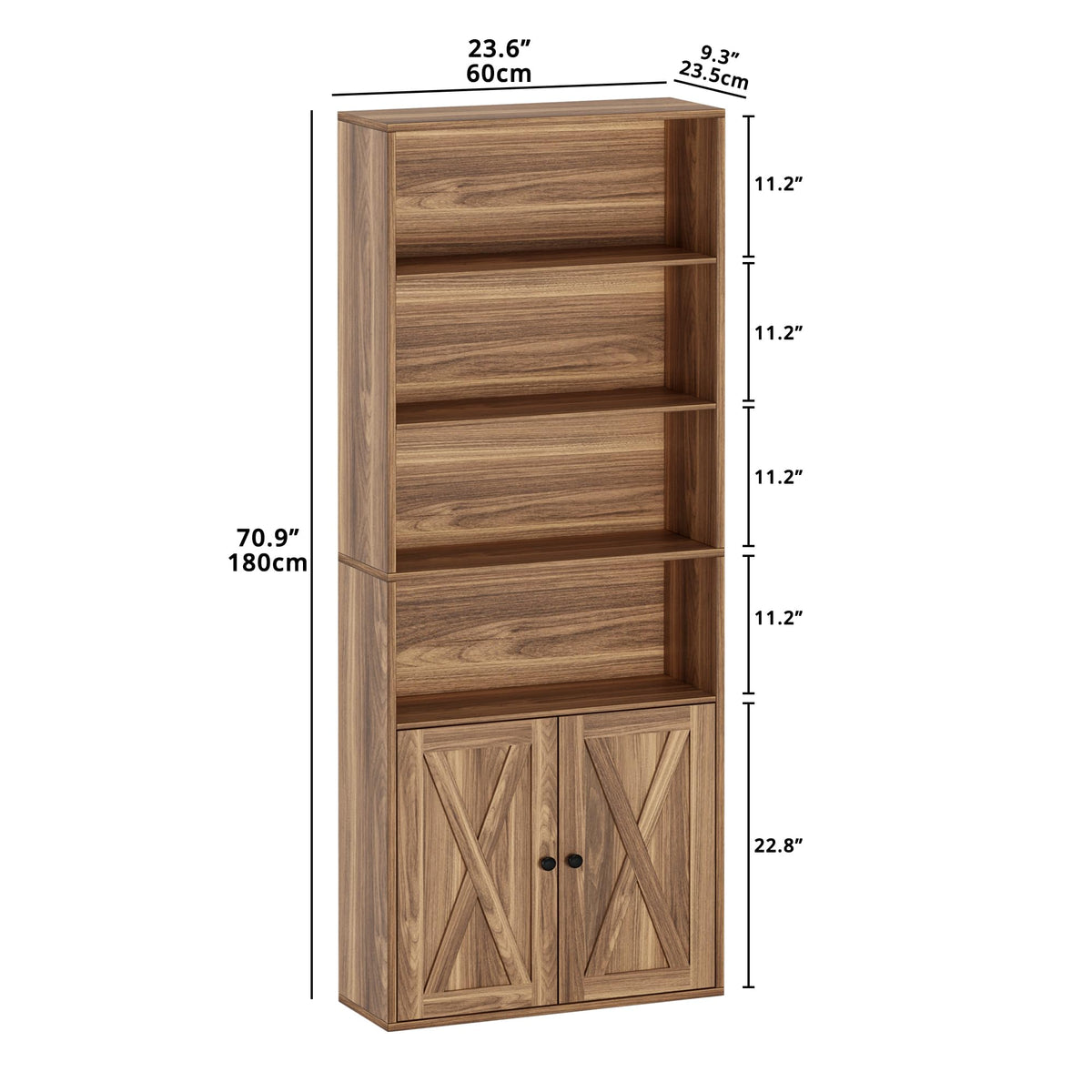 IRONCK Tall Bookshelf 70 in, Bookcases with Doors, Set of 2, Oak Brown