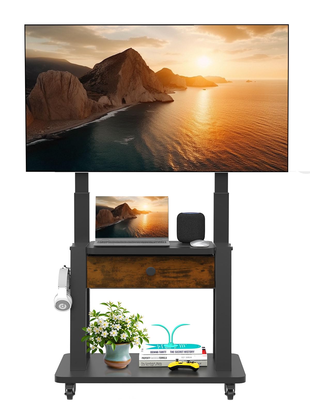 Rolling TV Stand with Drawer Storage