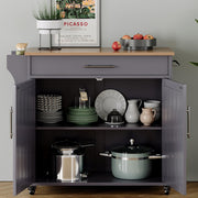 Soscana Wood Kitchen Island with Storage, Wooden Rolling Kitchen Island On Wheels with Countertop, Mobile Kitchen Island Cart with Towel Rack, Spice Rack, Adjustable Shelf and Drawers, Grey