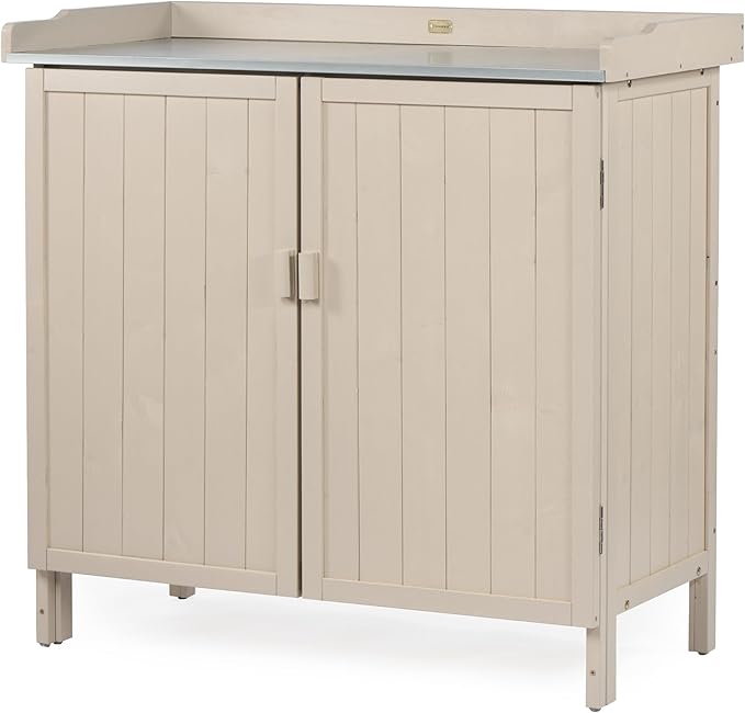 Outdoor Storage Cabinet with Potting Bench & Metal Tabletop