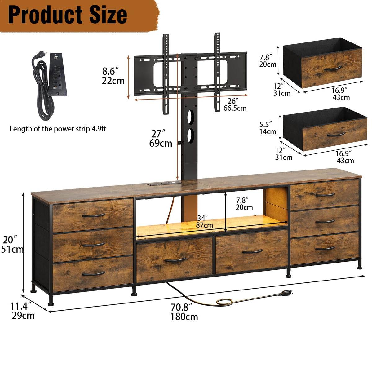 TV Stand with Mount & 8 Drawers
