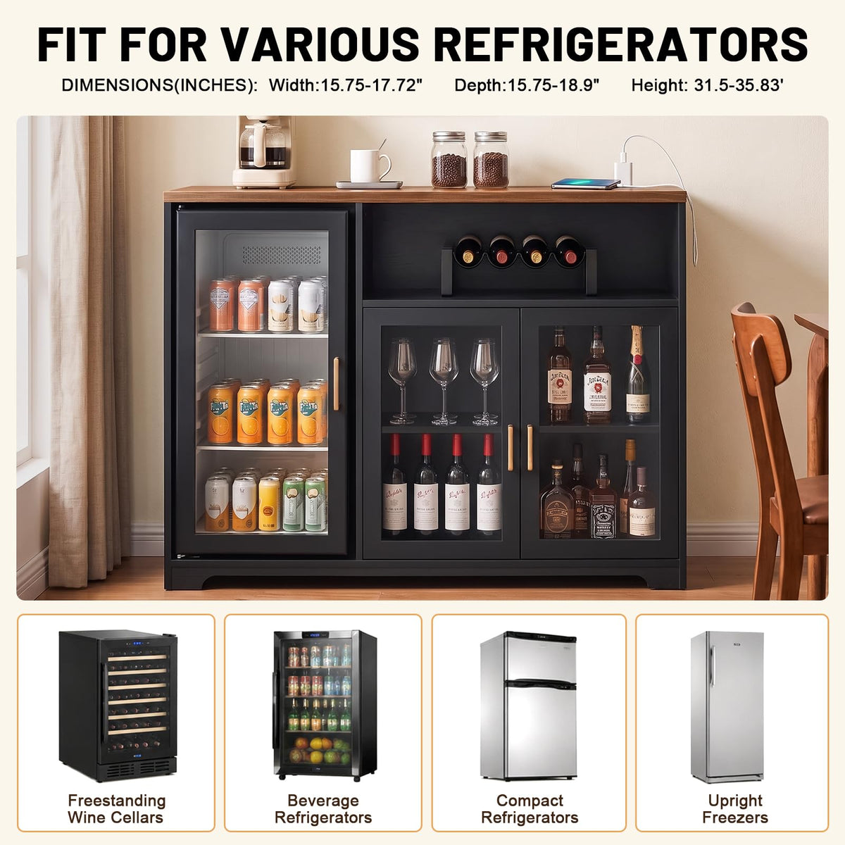Coffee Bar Cabinet with Fridge Space