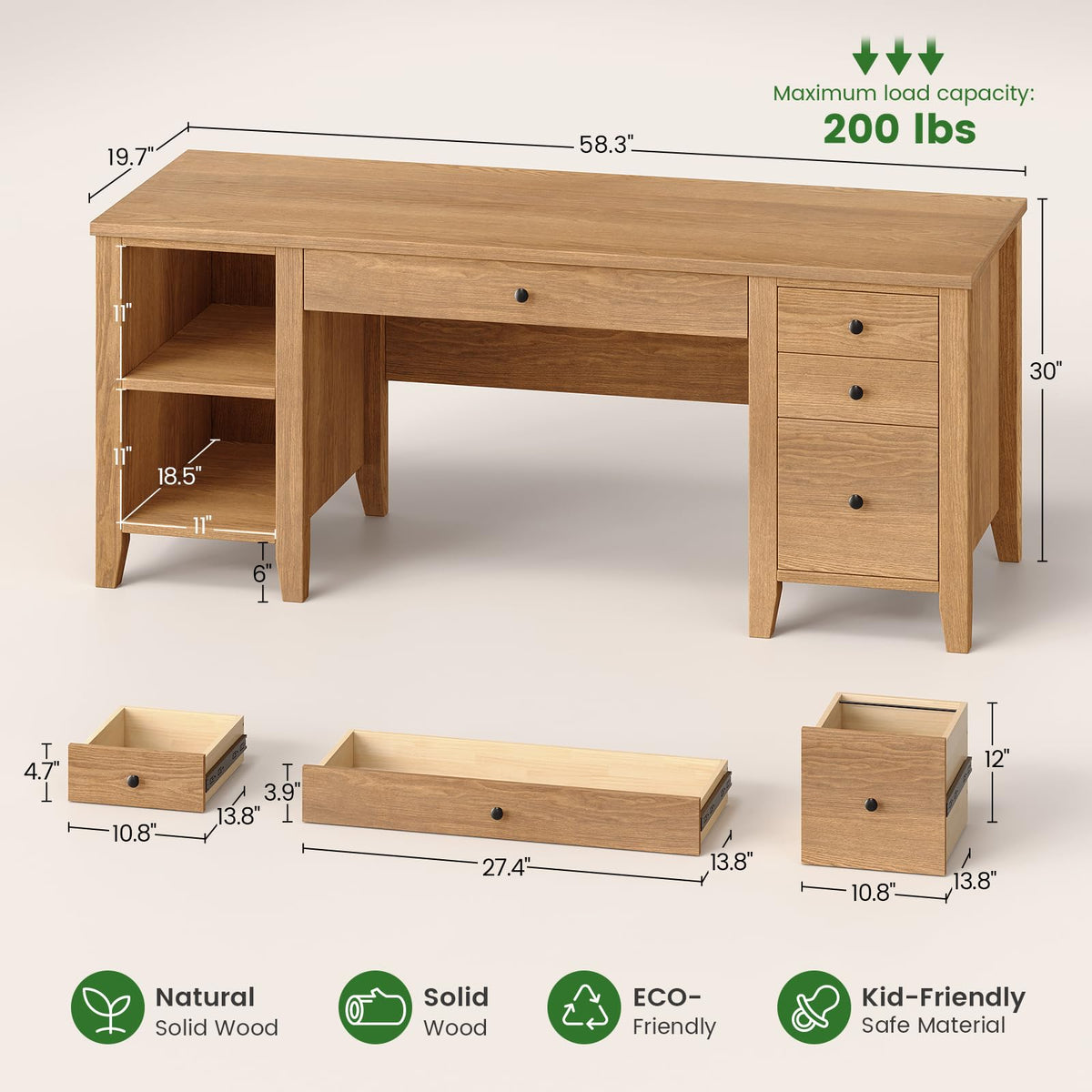 Solid Pine Desk with Drawers