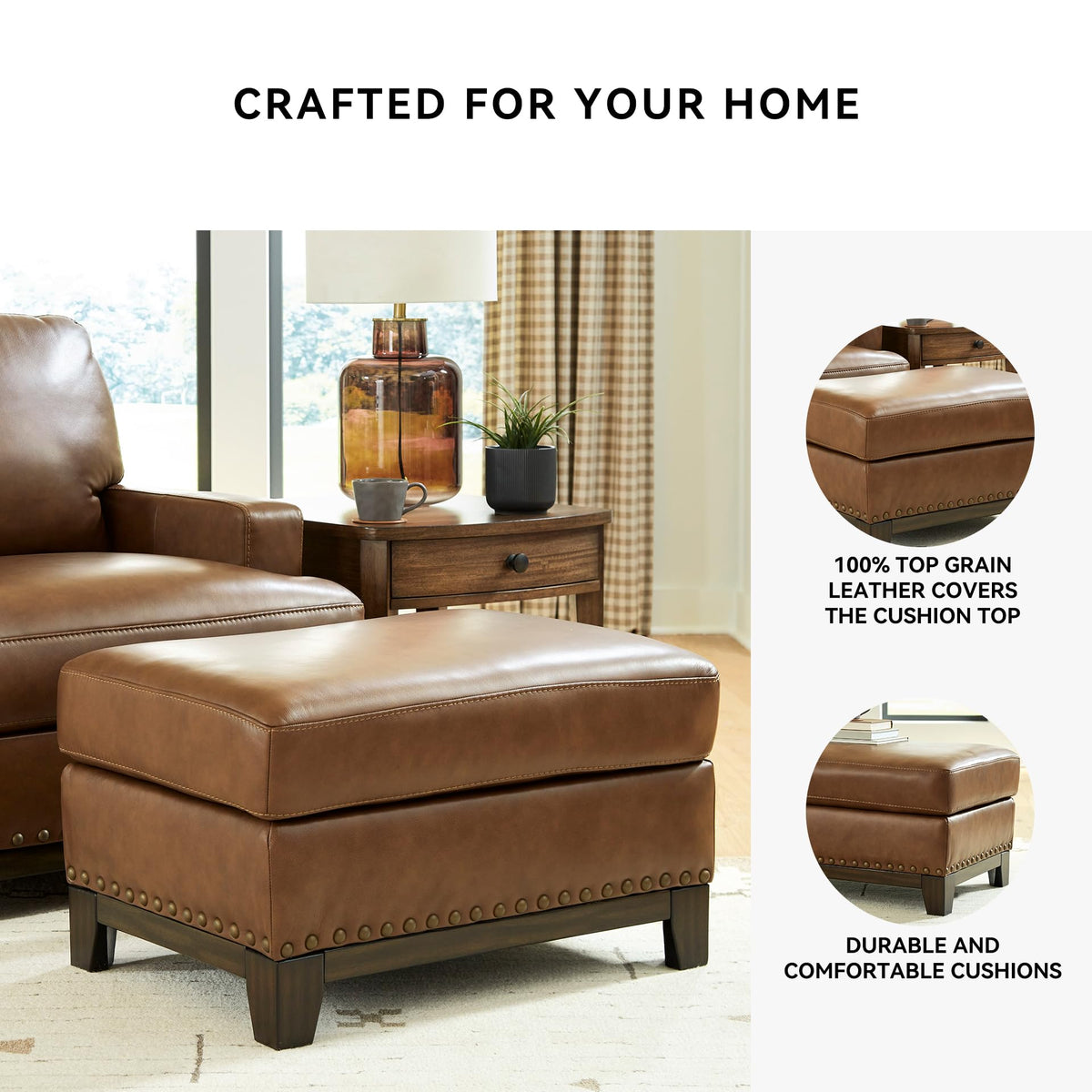 Signature Design by Ashley Brendola Leather Ottoman, Amber, No Assembly