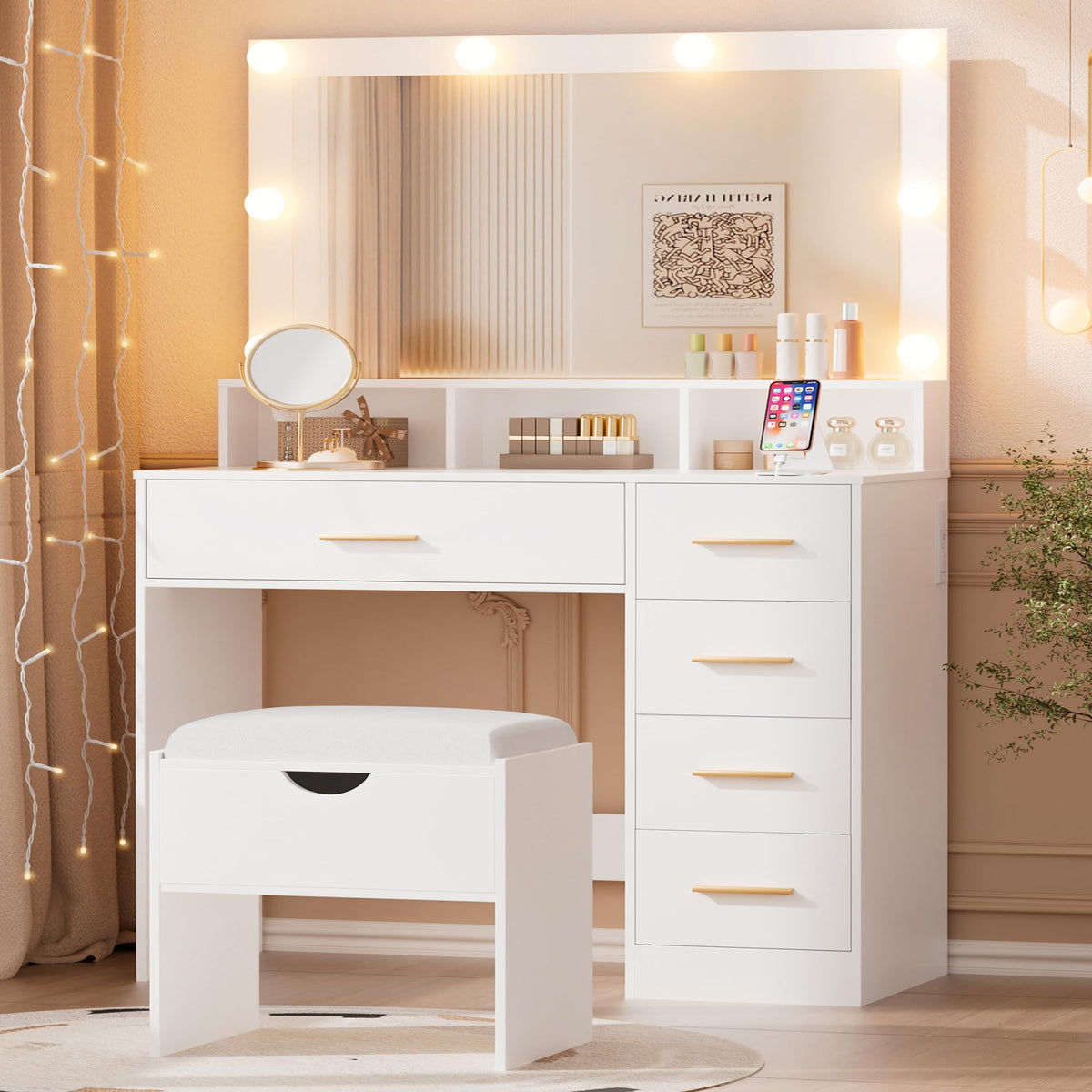LED Makeup Vanity with Stool