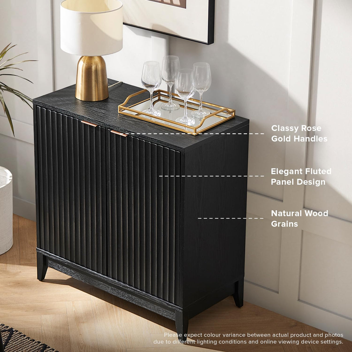 mopio Brooklyn Storage Cabinet, Sideboard, Credenza (Black, Set of 2)