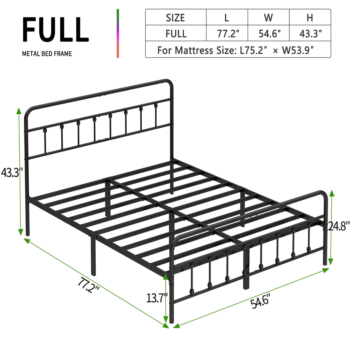 Metal Bed Frame with Headboard and Footboard