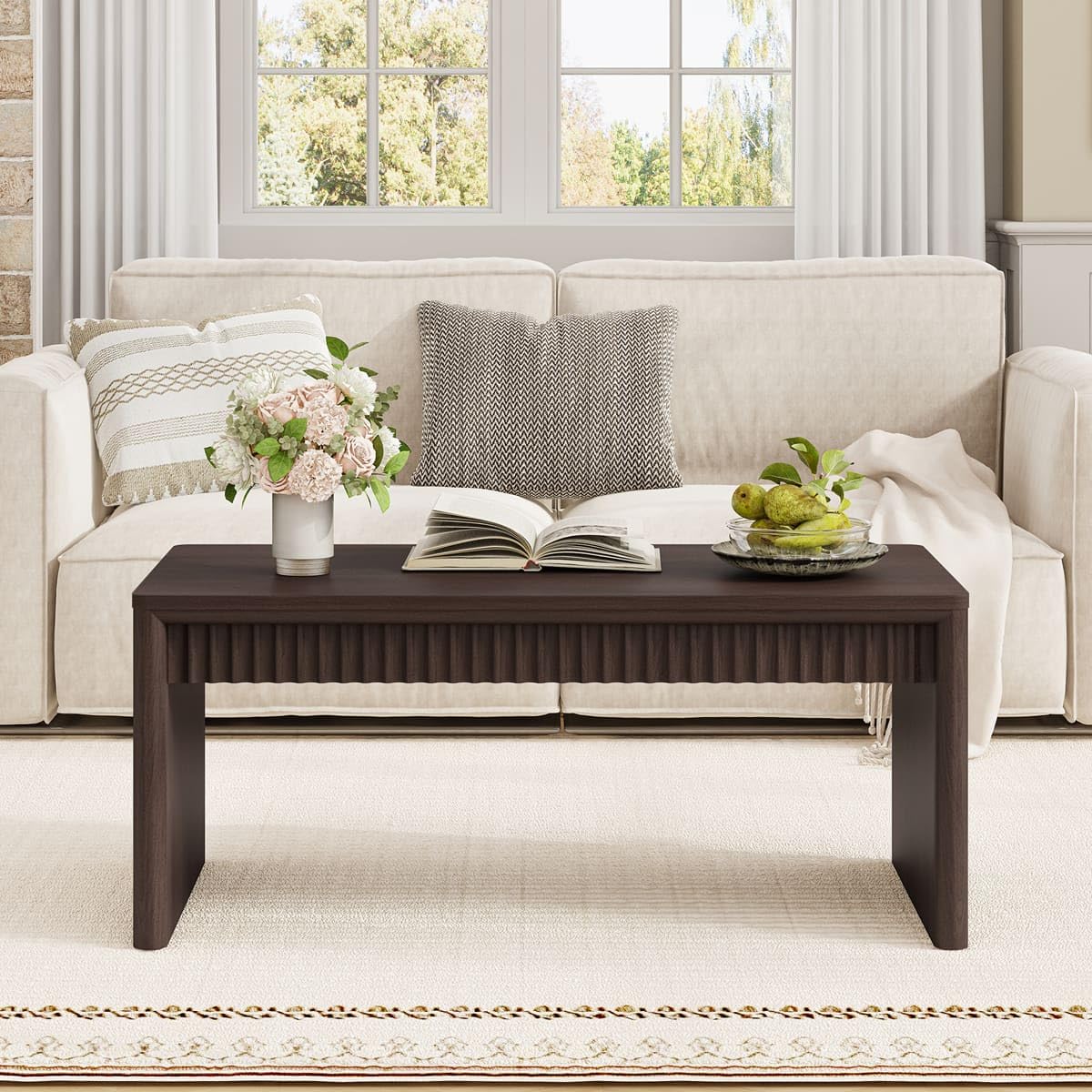 Walnut Brown Fluted Coffee Table