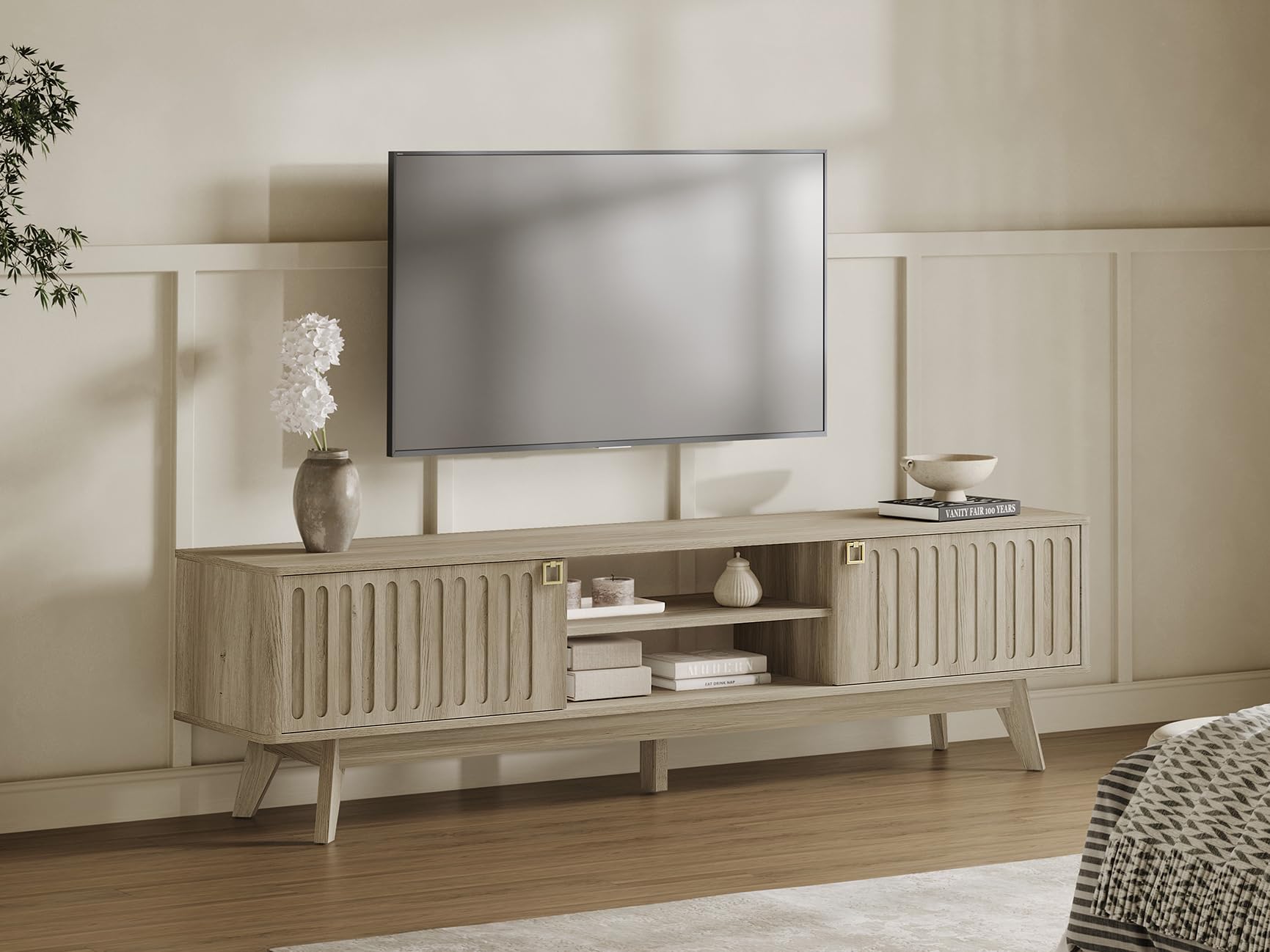 70" Fluted-Door TV Stand with Storage Cabinets