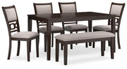 6-Piece Dining Table Set with Bench & Upholstered Chairs