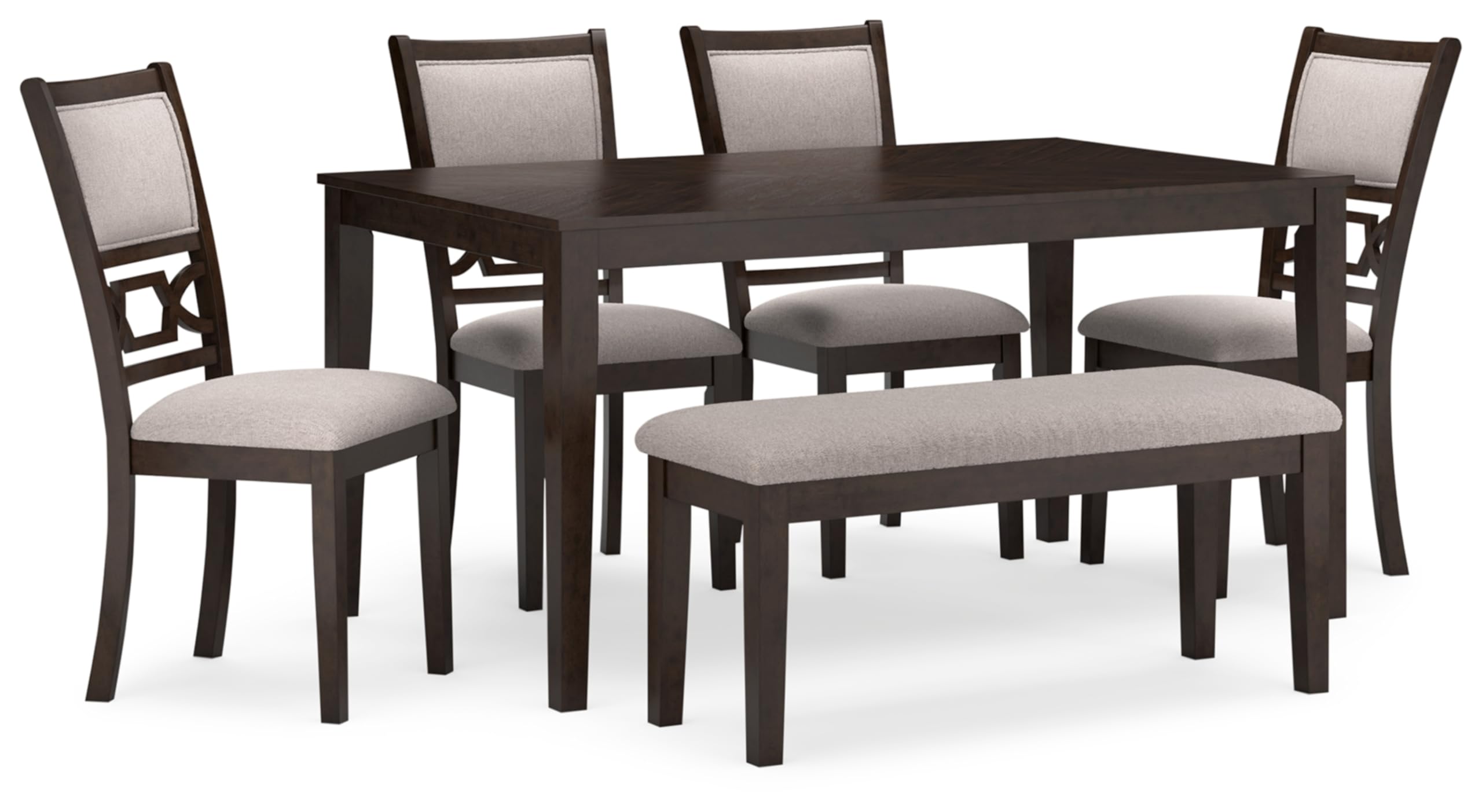6-Piece Dining Table Set with Bench & Upholstered Chairs