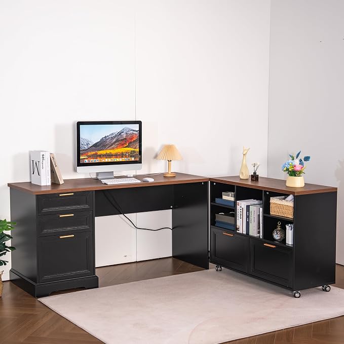 L-Shaped Desk with File Cabinet