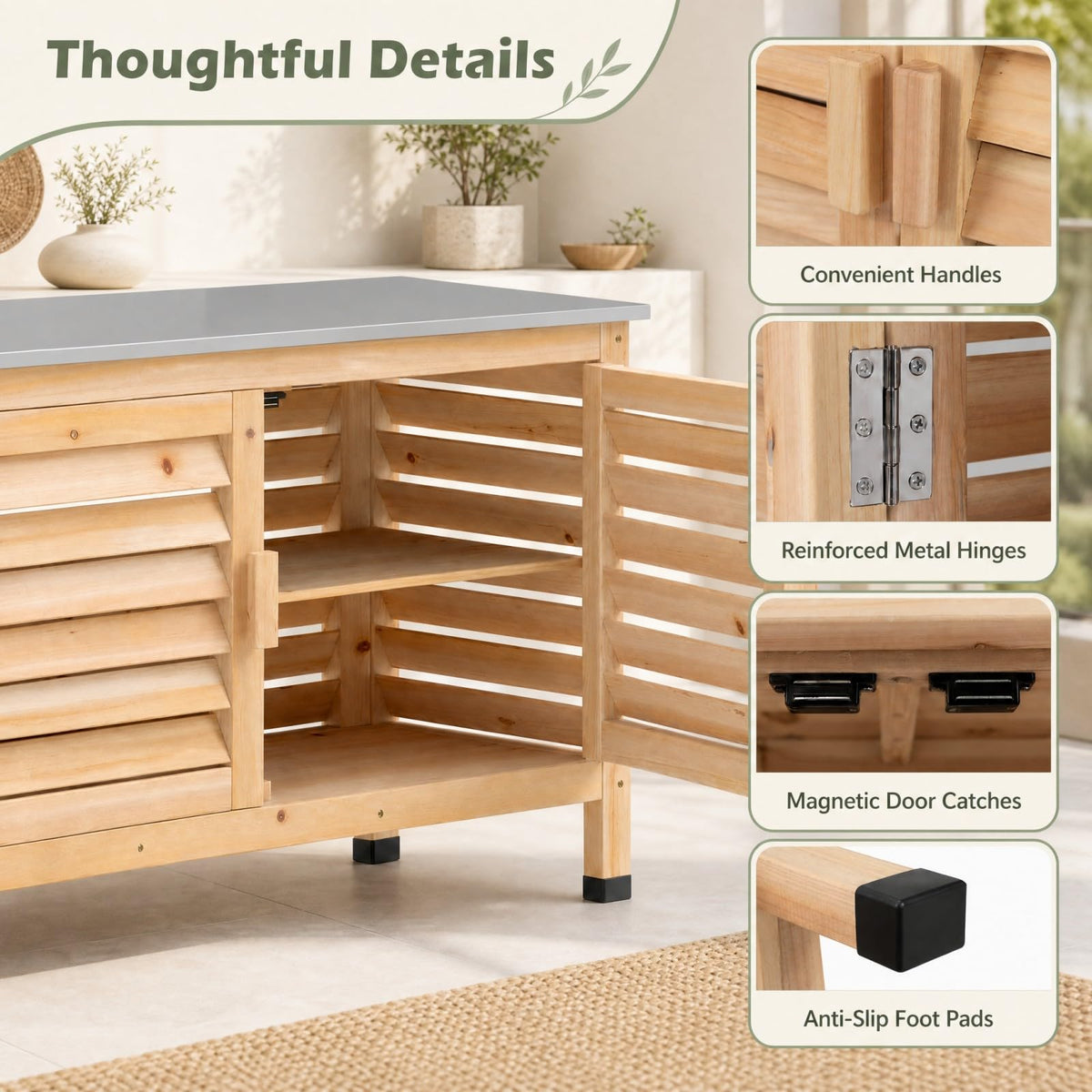 Goplus Patio Storage Cabinet, 2-Door Console Table (Natural)