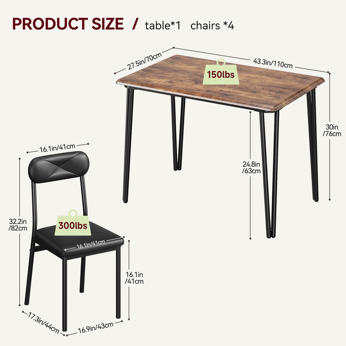 5-Piece Dining Table Set with Upholstered Chairs