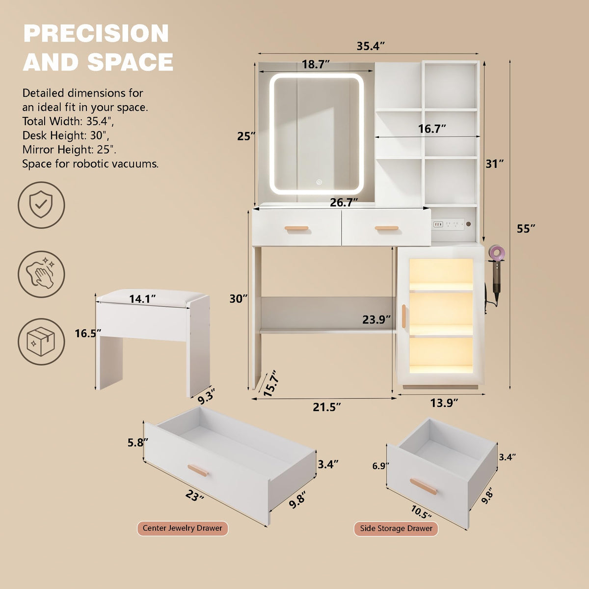White LED Makeup Vanity Set