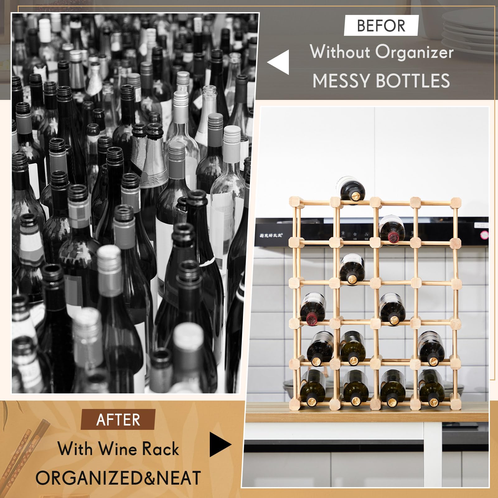 Stackable Wooden Wine Rack – 36 Bottle Modular Storage