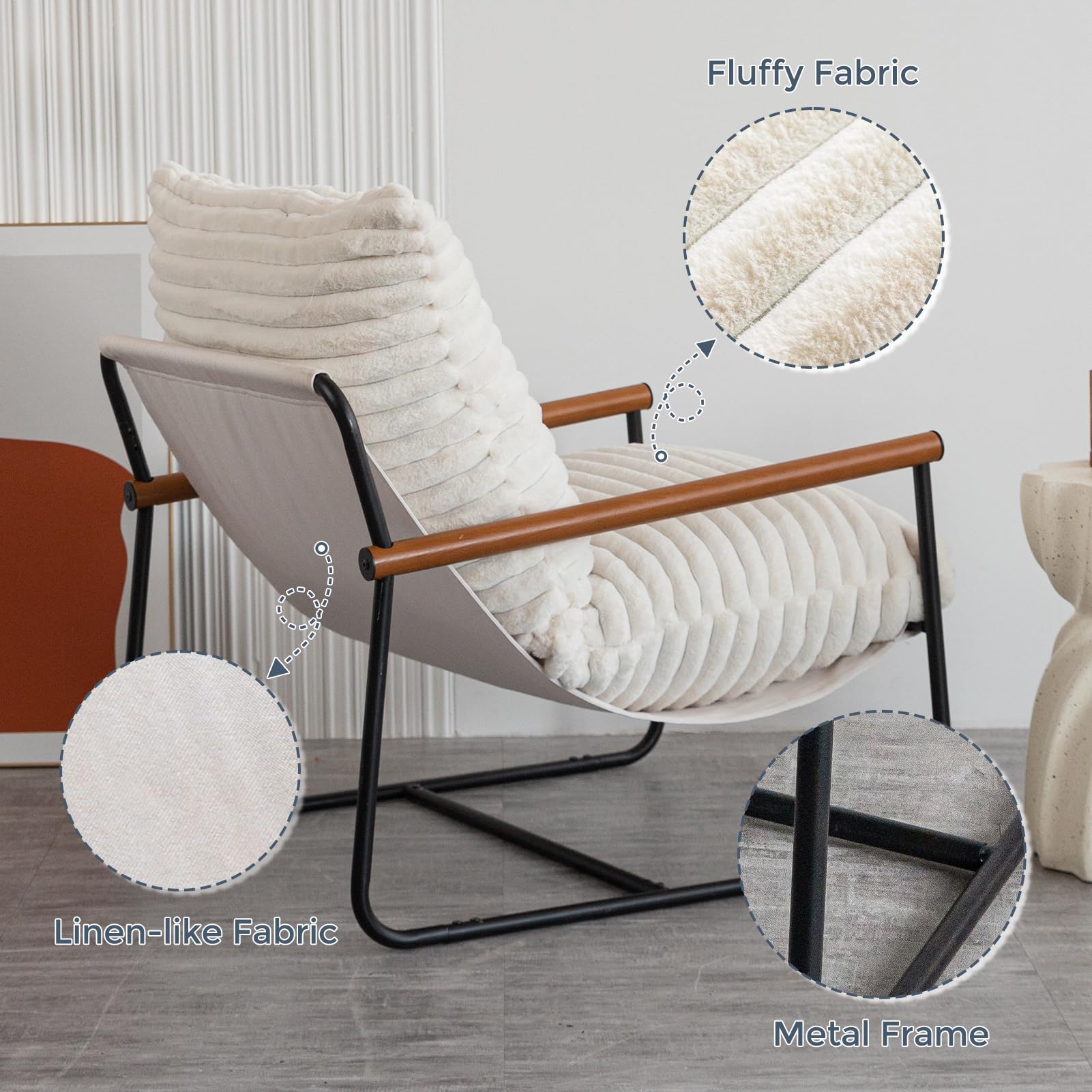 Sherpa Accent Chair with Beech Wood Arms & Metal Frame