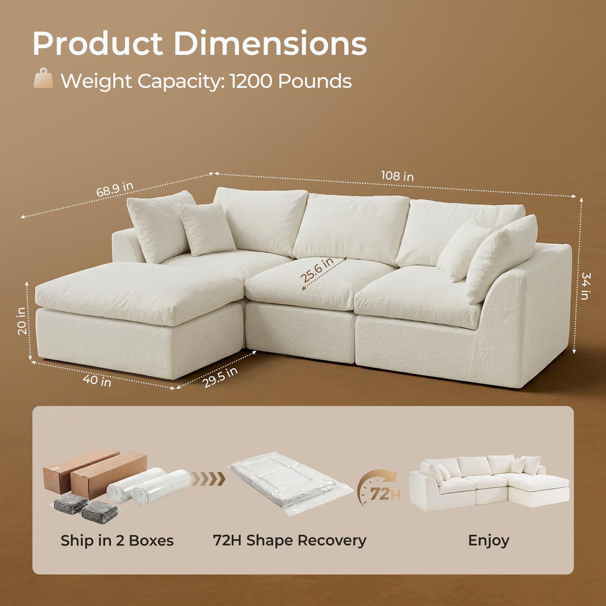 L-Shaped Sectional Sofa with Washable Covers