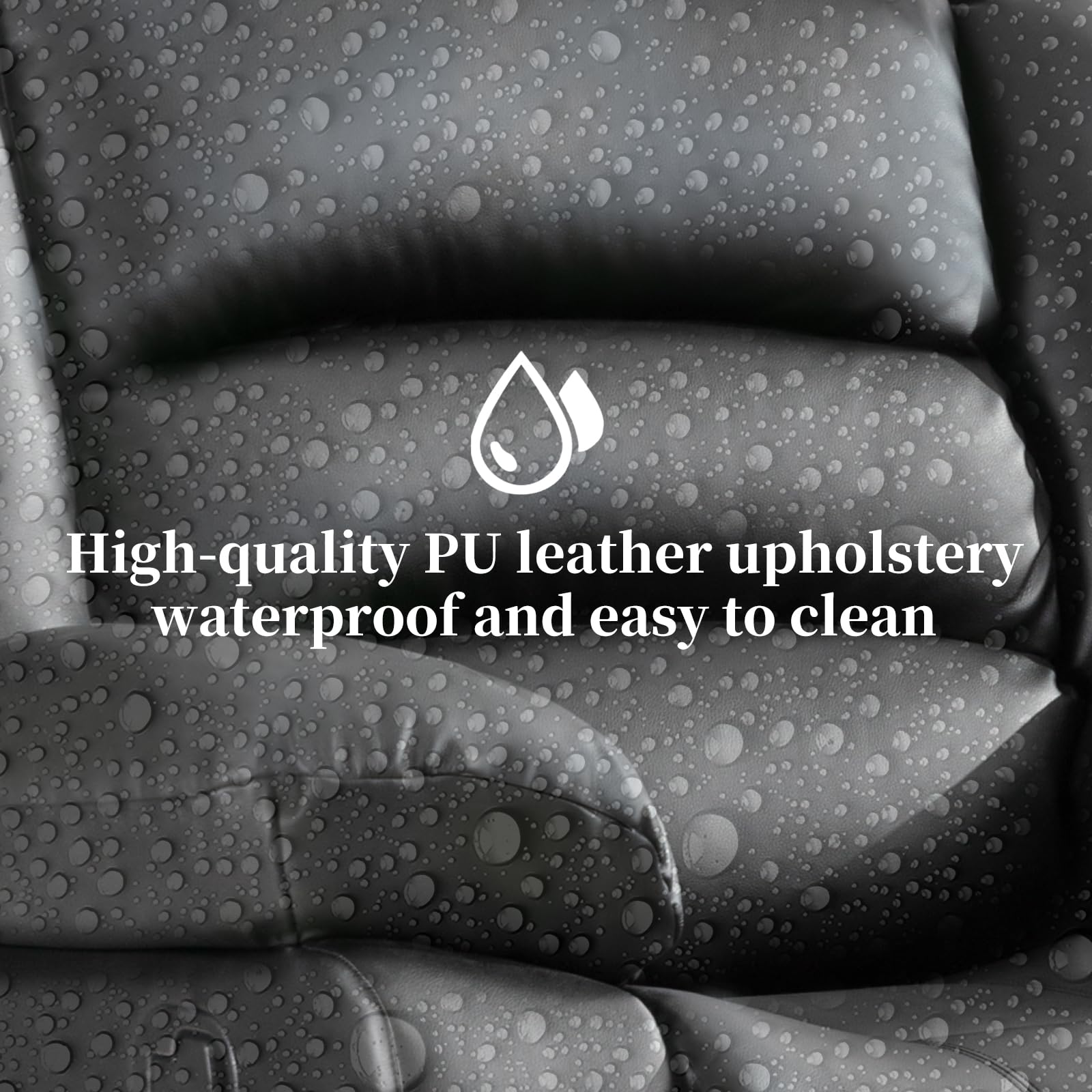 CANMOV Recliner Chair for Adults, Waterproof PU Leather Recliner, Soft Plush Overstuffed Manual Recliner with Footrest for Living Room Home Theater, Heavy Duty, Easy Clean(Black)