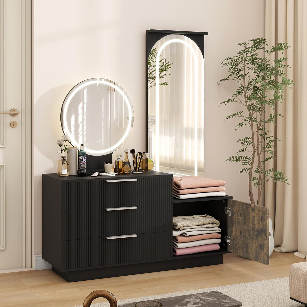 ARTETHYS Vanity Desk with Full Length Mirror, Charging Station & Lights