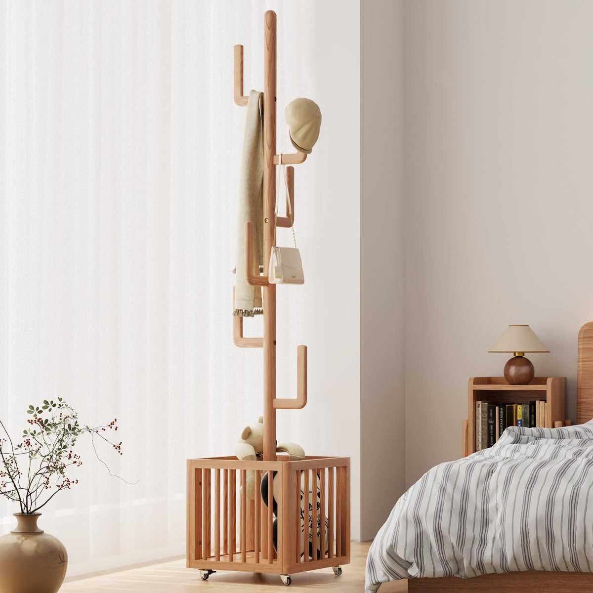 Wood Coat Rack with Storage