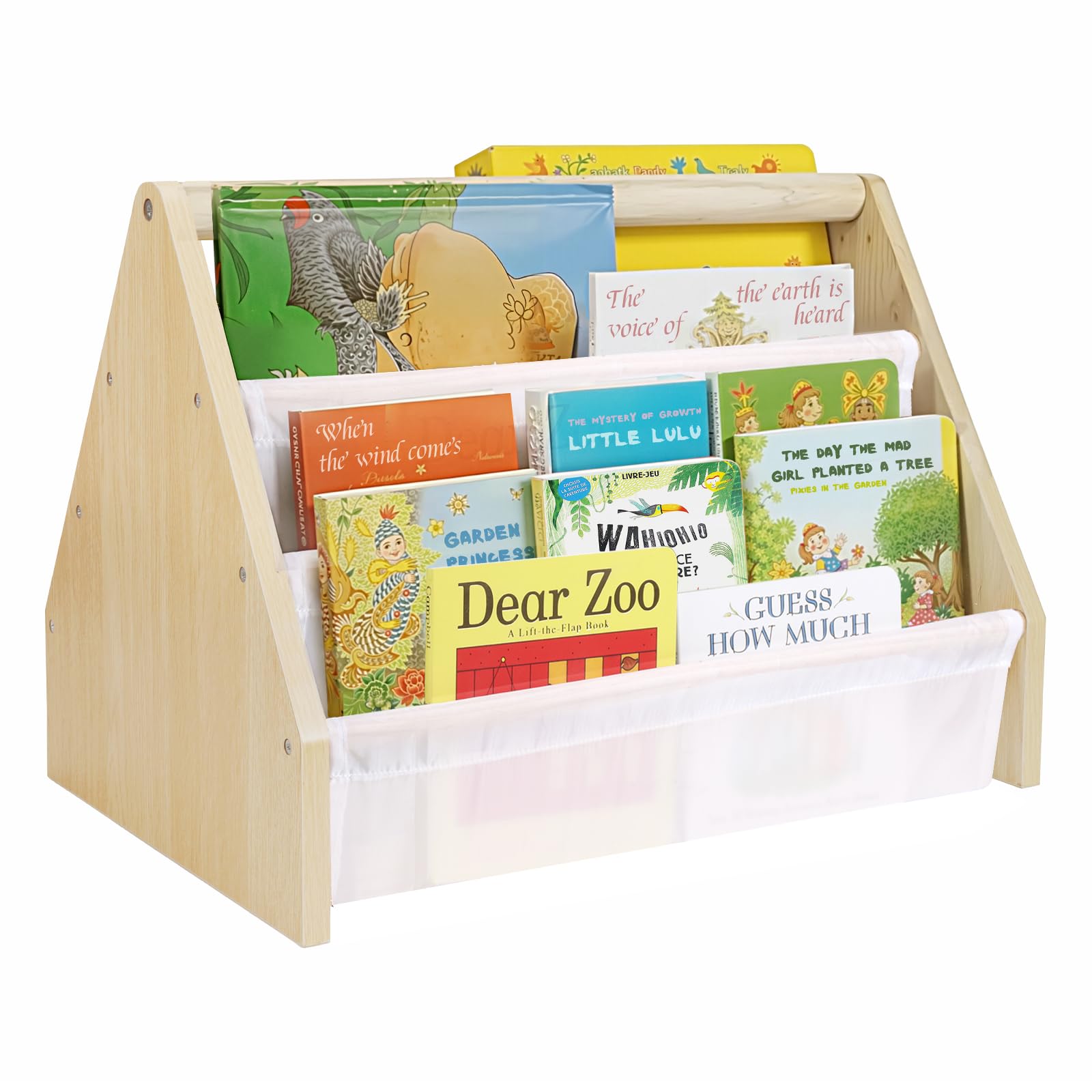 Epelay Kids Bookshelf, 19" Nursery Book Shelves for Toddler Rooms, with Deep Fabric Pockets, Montessori Book Shelf for Baby Room, Reading Corner or Playroom Decor