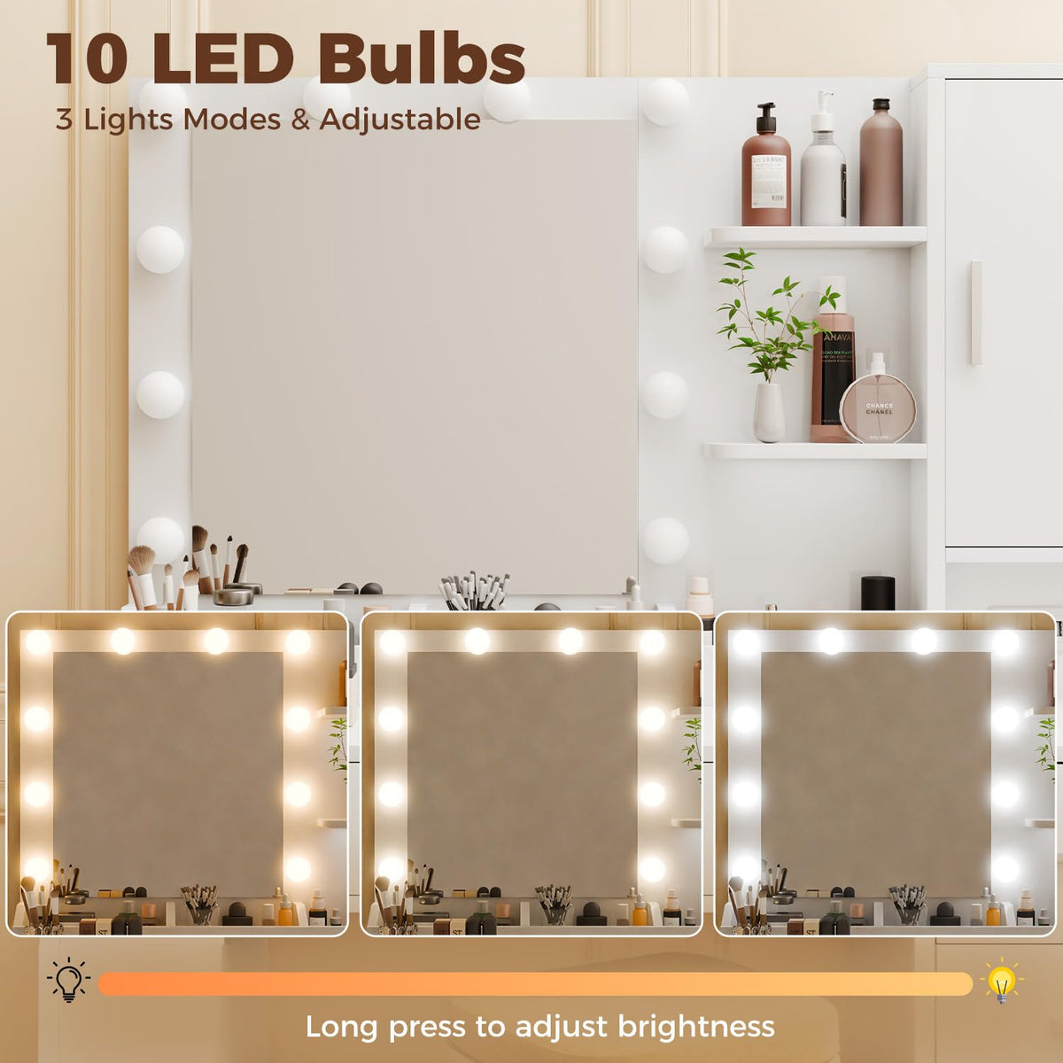 White Makeup Vanity with LED Mirror