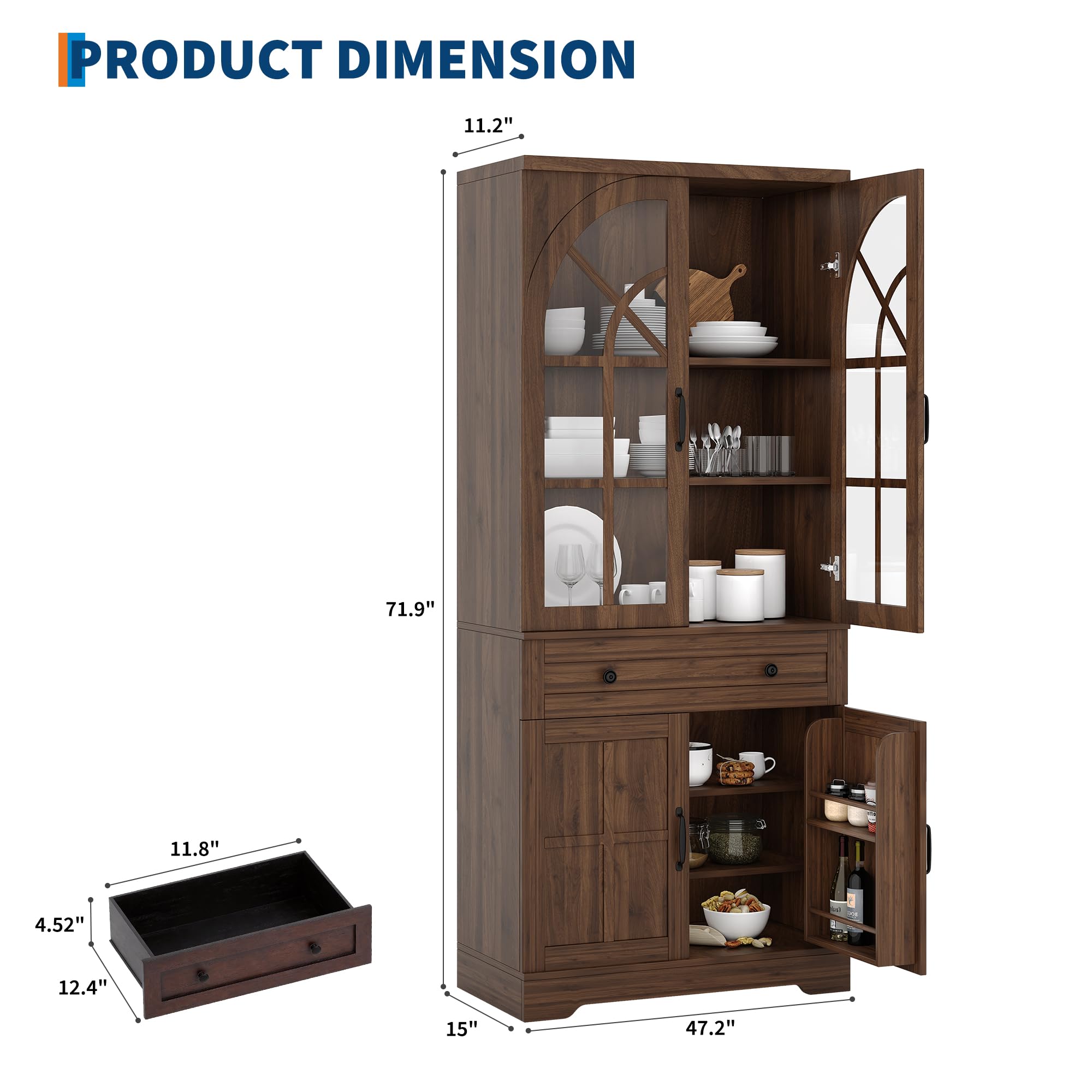 Farmhouse Pantry Cabinet with Tempered Glass Doors