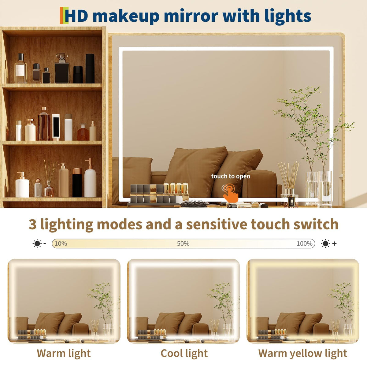 LED Mirror Makeup Vanity with Charging Station