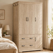 LIKIMIO 70" Freestanding Wardrobe Closet (Natural Oak)
