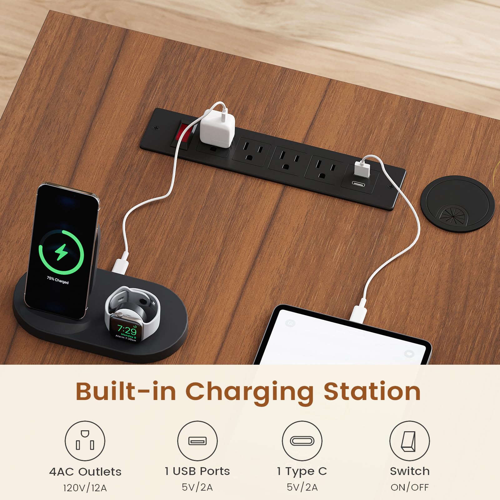 L-Shaped Executive Desk with Charging Station